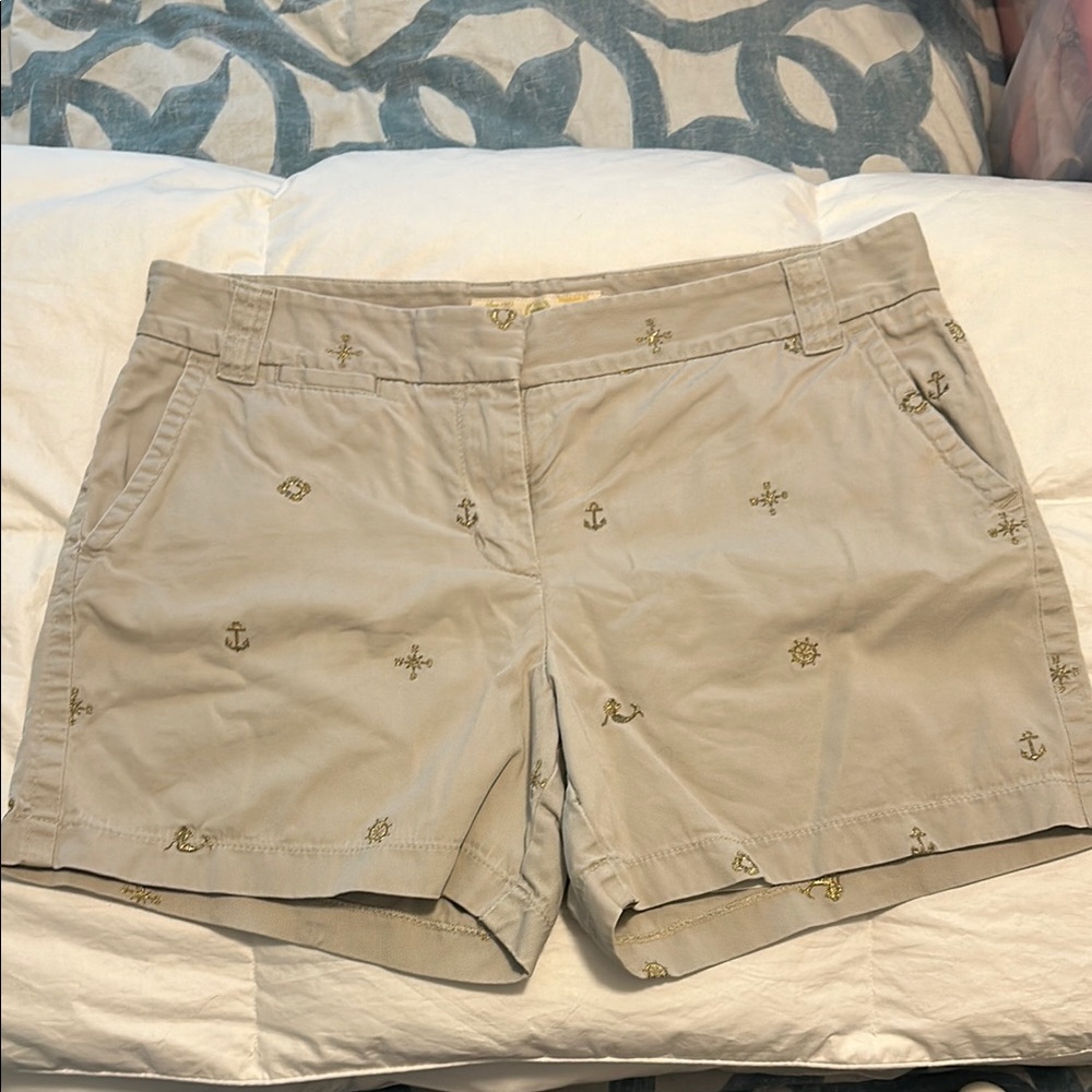 J. Crew Beige Nautical Embroidered Shorts